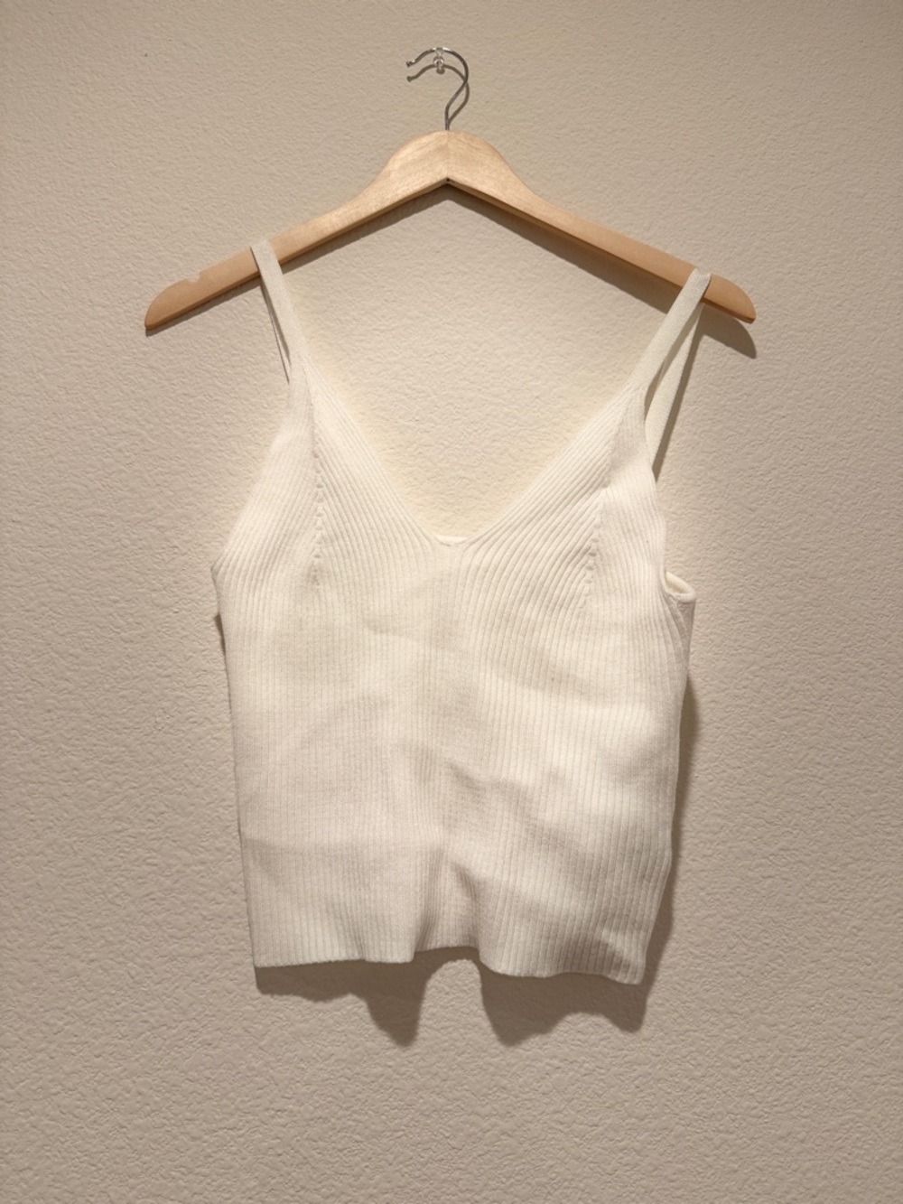 White Ribbed V‑Neck Knit Cami Tank Top
